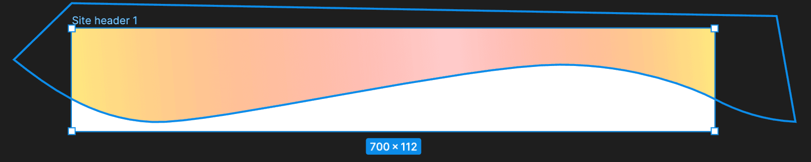 A Figma screenshot showing a 700x112 frame with a wavy path with a translucent gradient fill inside it.