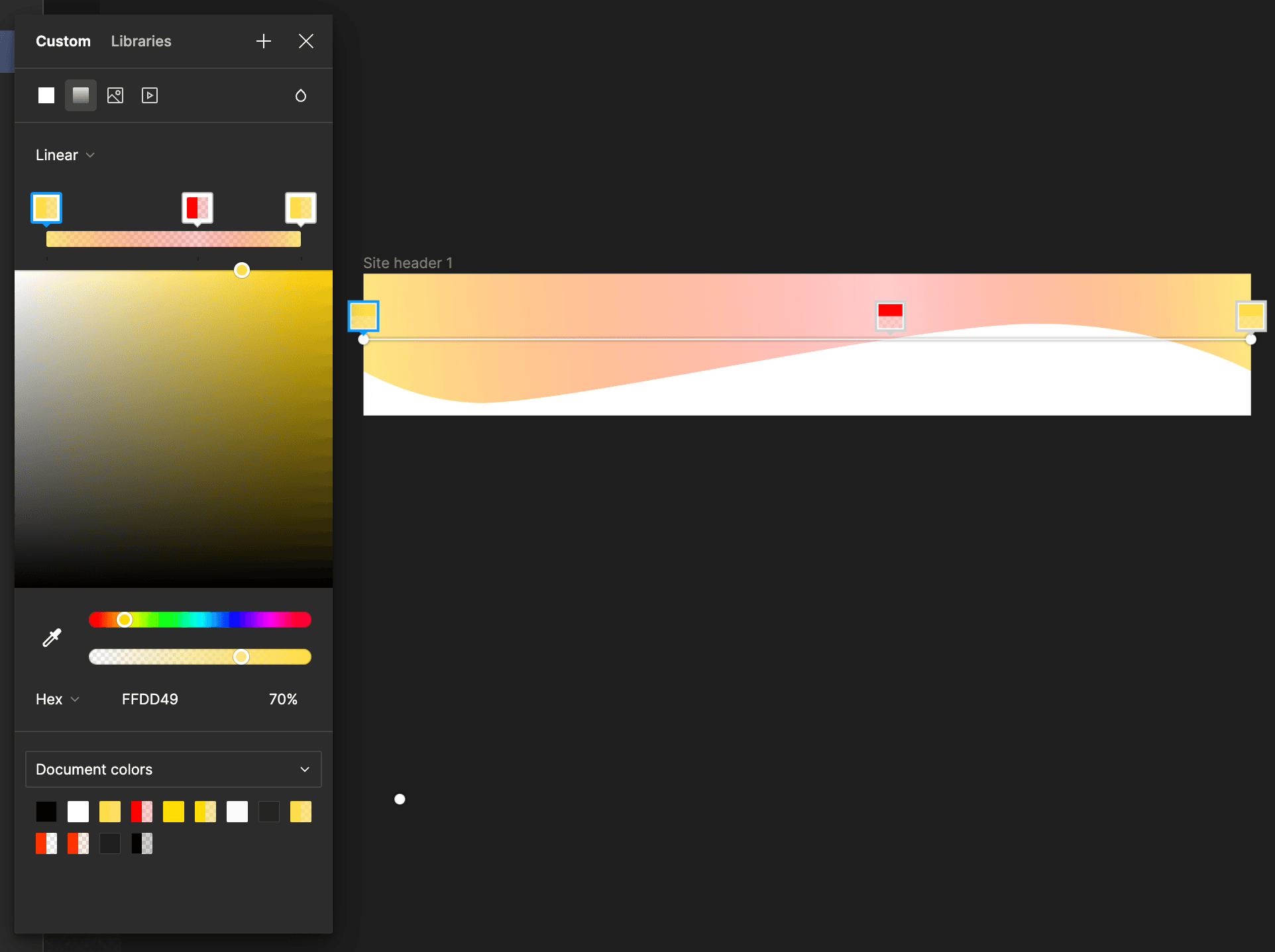A Figma screenshot showing a 700x112 frame with a wavy path with a translucent gradient fill inside it.