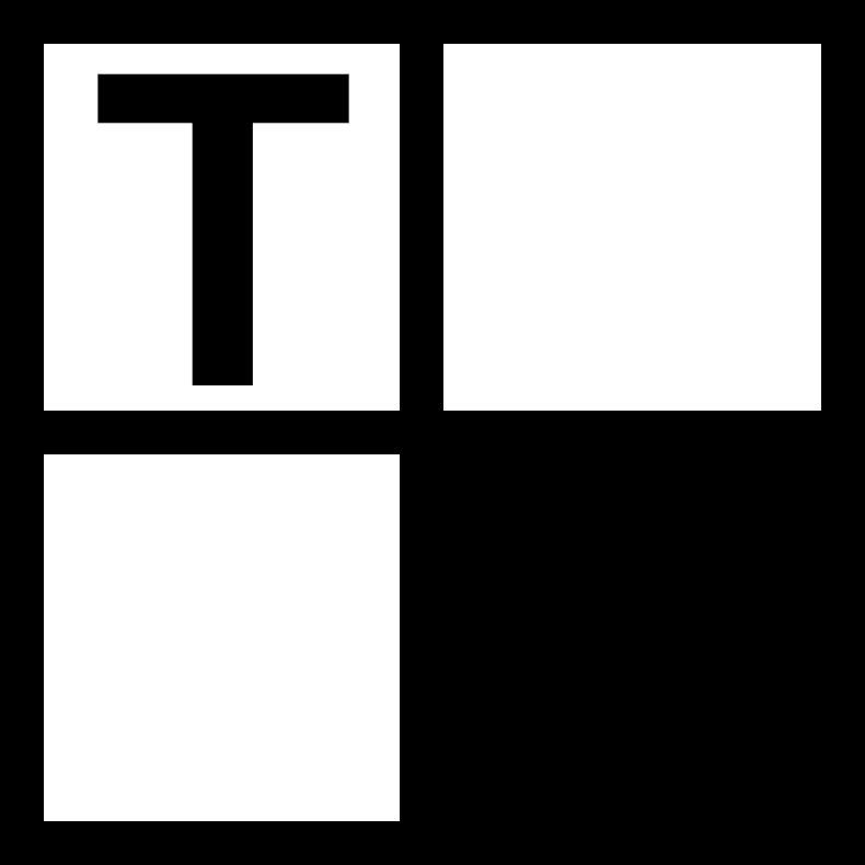 The Tally logo, which is 4 squares of a crossword puzzle arranged in a 2x2 grid. The top left square has a capital letter T, and the bottom right square is filled in black. The other two squares are empty.